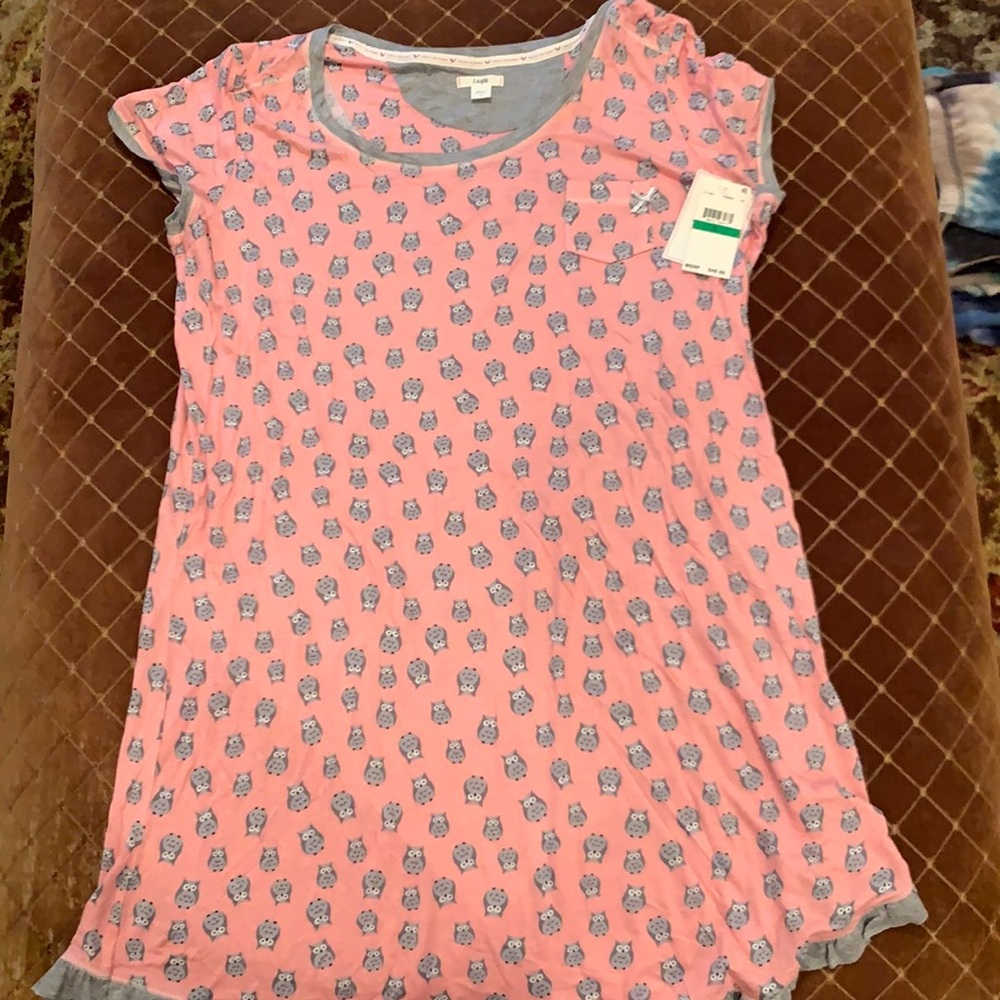 Layla pink & grey with Owls nightgown NWT